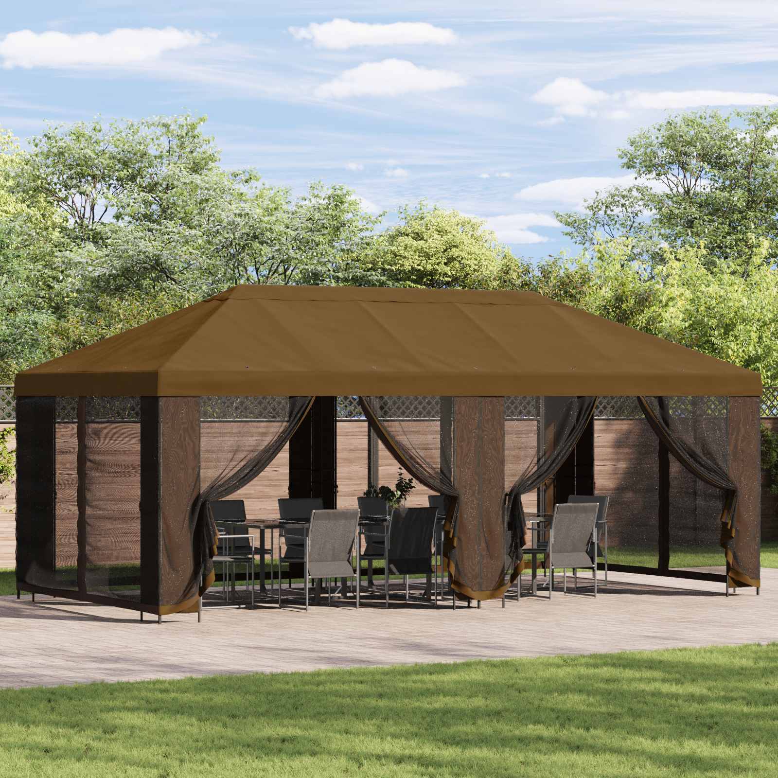 Paviljon s bočnim stranama 6 x 3 m Sivosmeđa Poliester i čelik