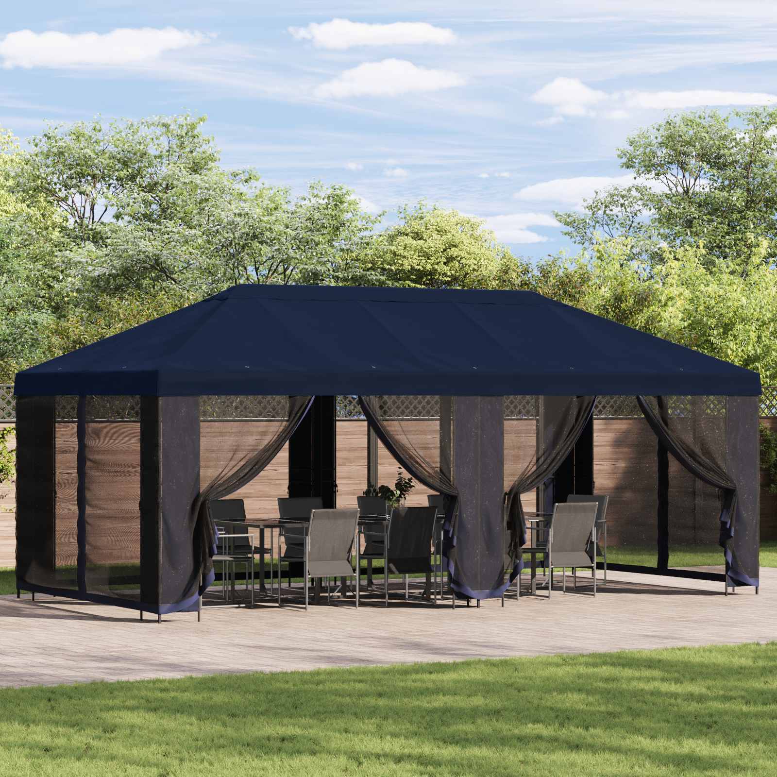 Paviljon s bočnim stranama 6 x 3 m Plava Poliester i čelik 190