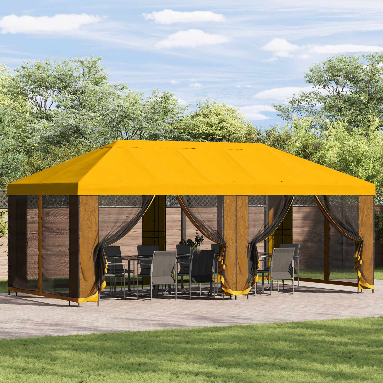 Paviljon s bočnim stranama 6 x 3 m Žuta Poliester i čelik 190