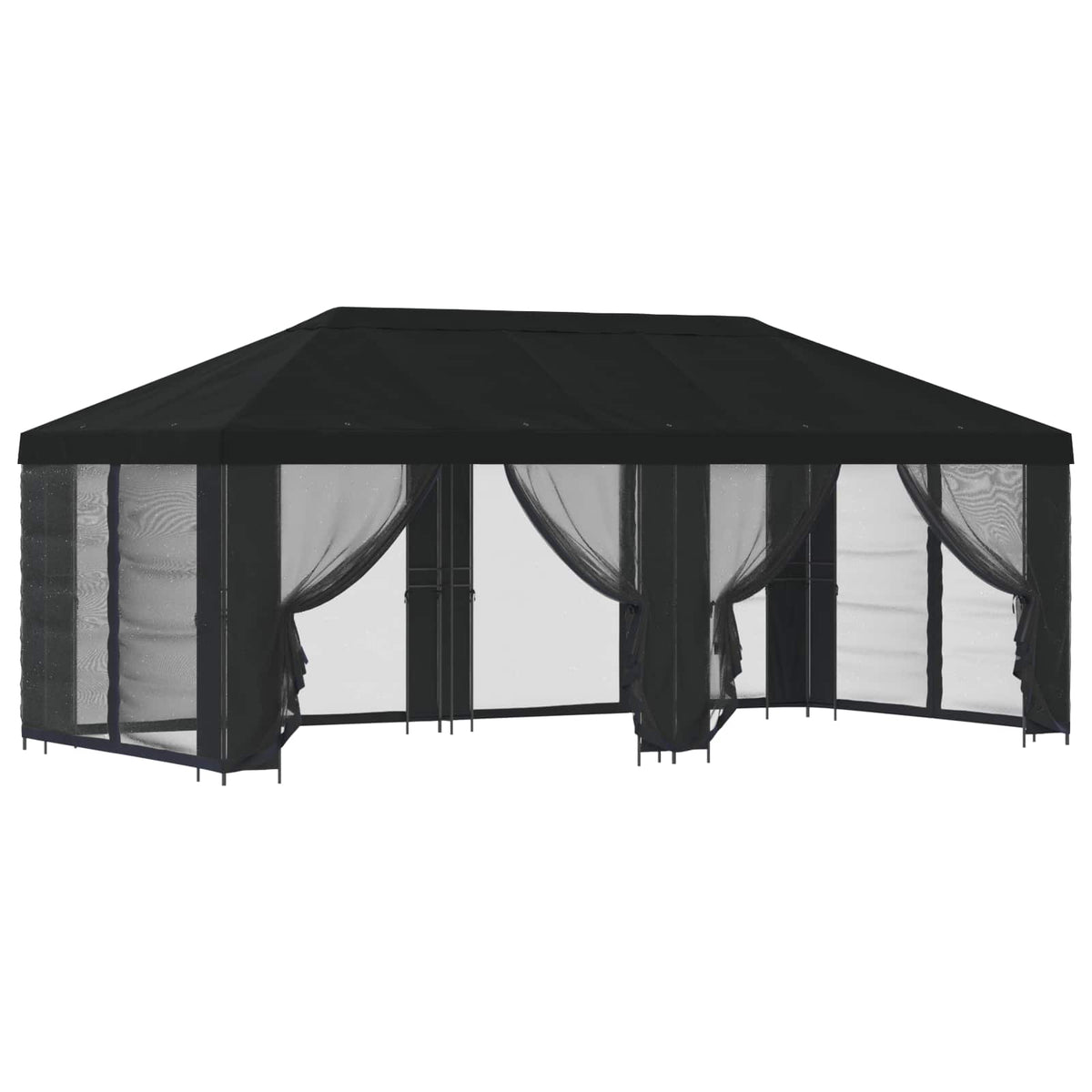 Paviljon s bočnim stranama 6 x 3 m Crna Poliester i čelik 190