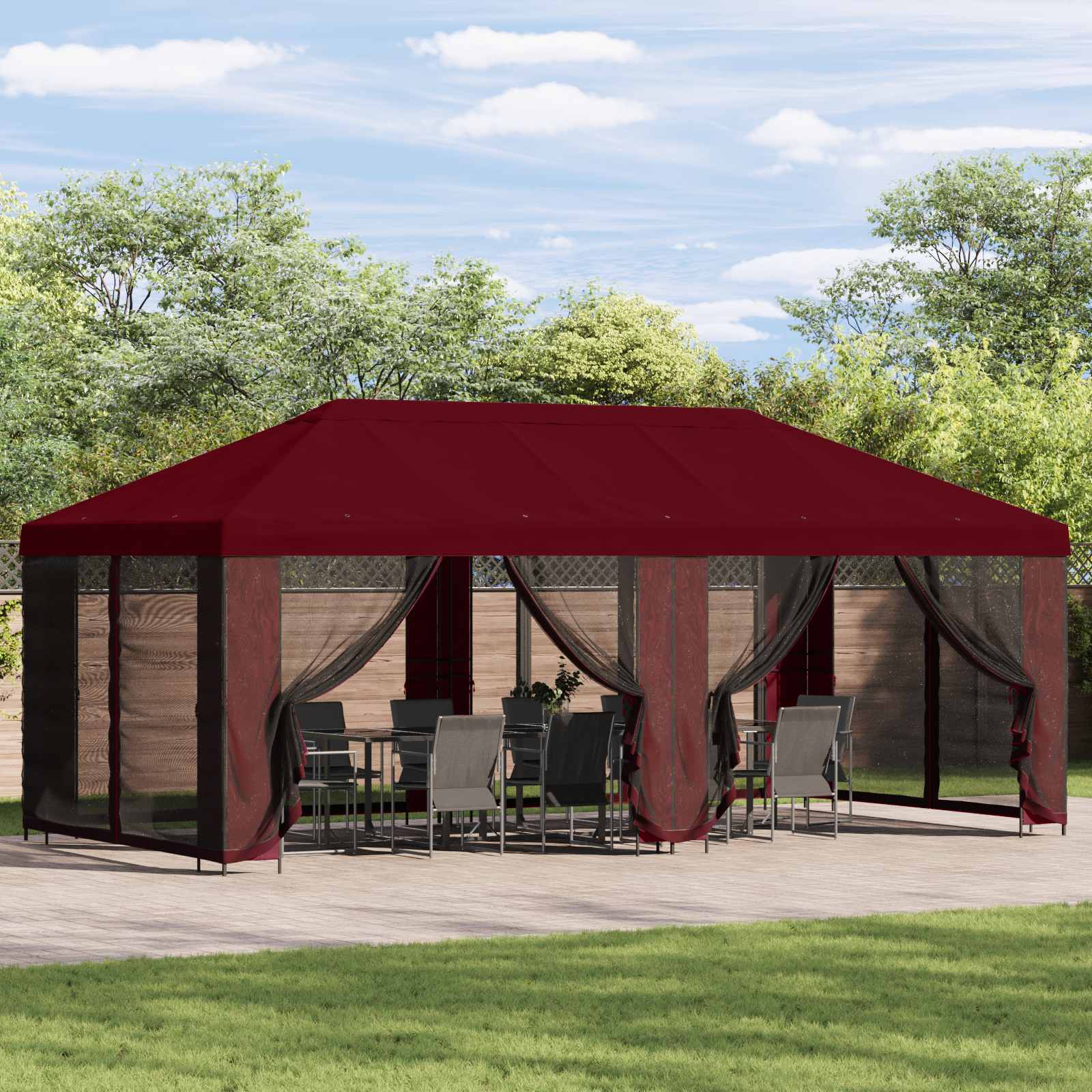 Paviljon s bočnim stranama 6 x 3 m Tamno crvena