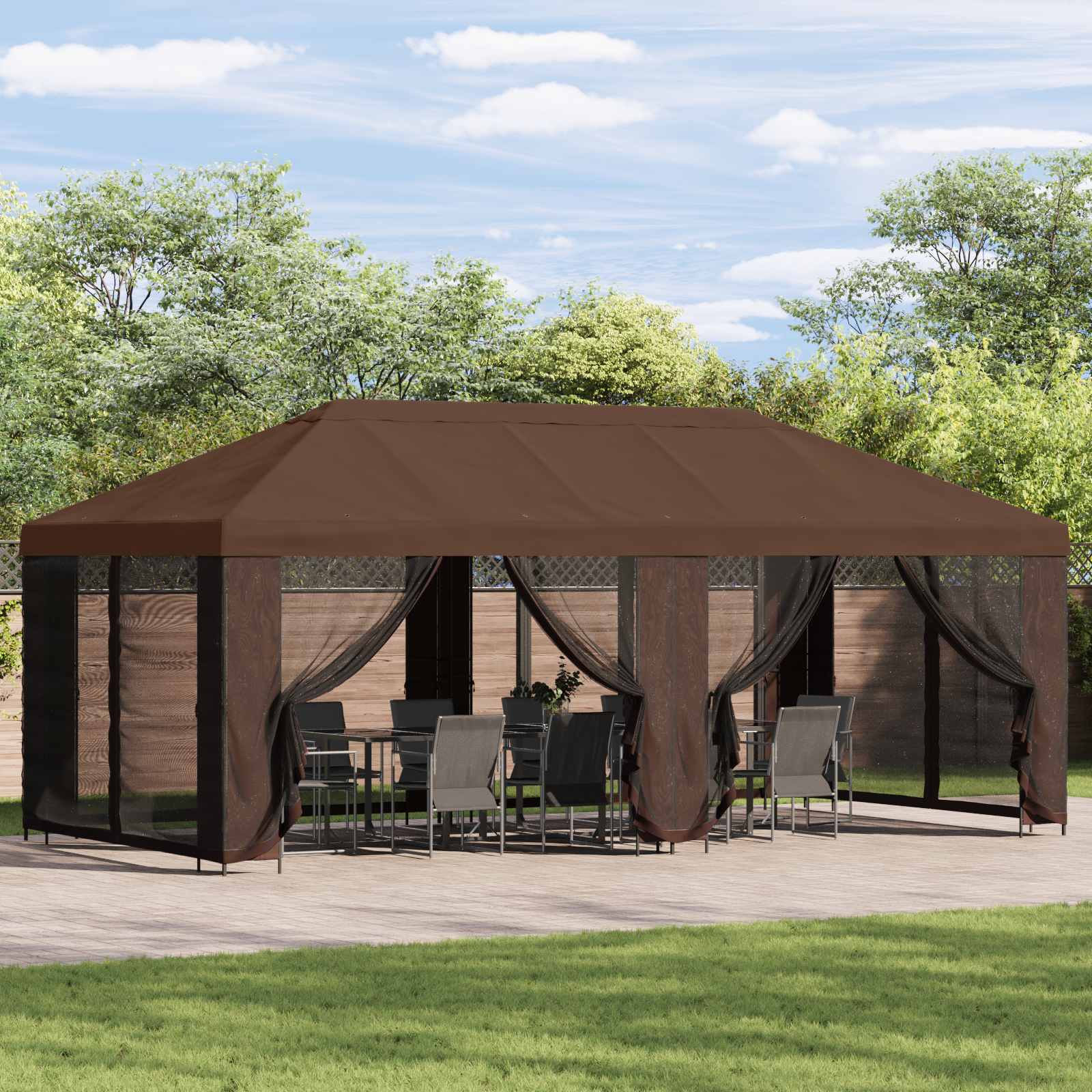 Paviljon s bočnim stranama 6 x 3 m Smeđa Poliester i čelik 190