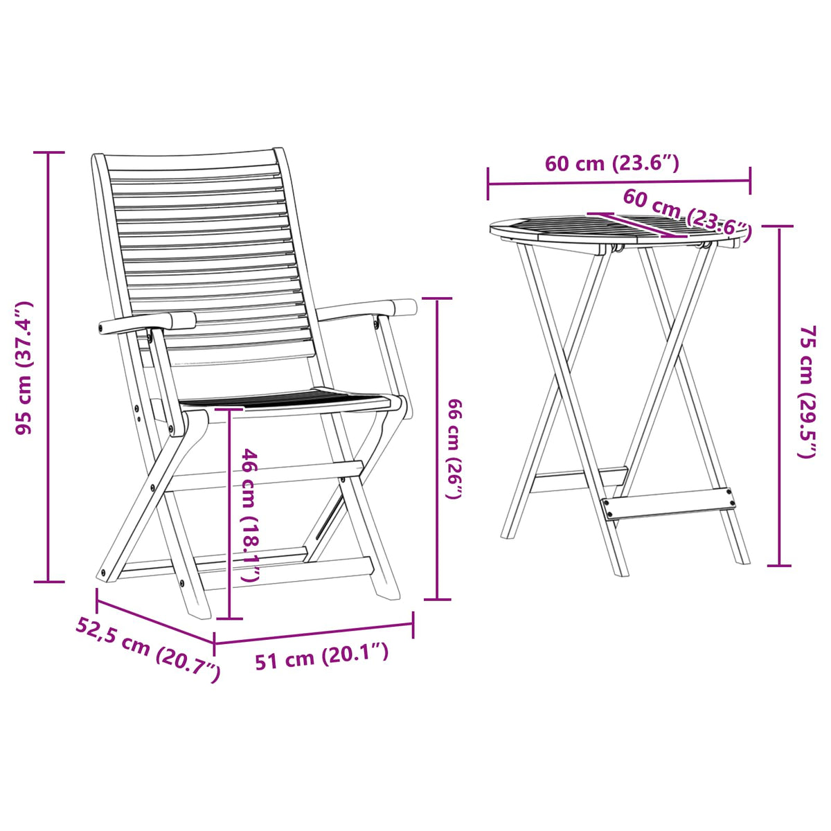 Sklopivi bistro set 3 pcs Smeđa Čvrsto drvo akacije