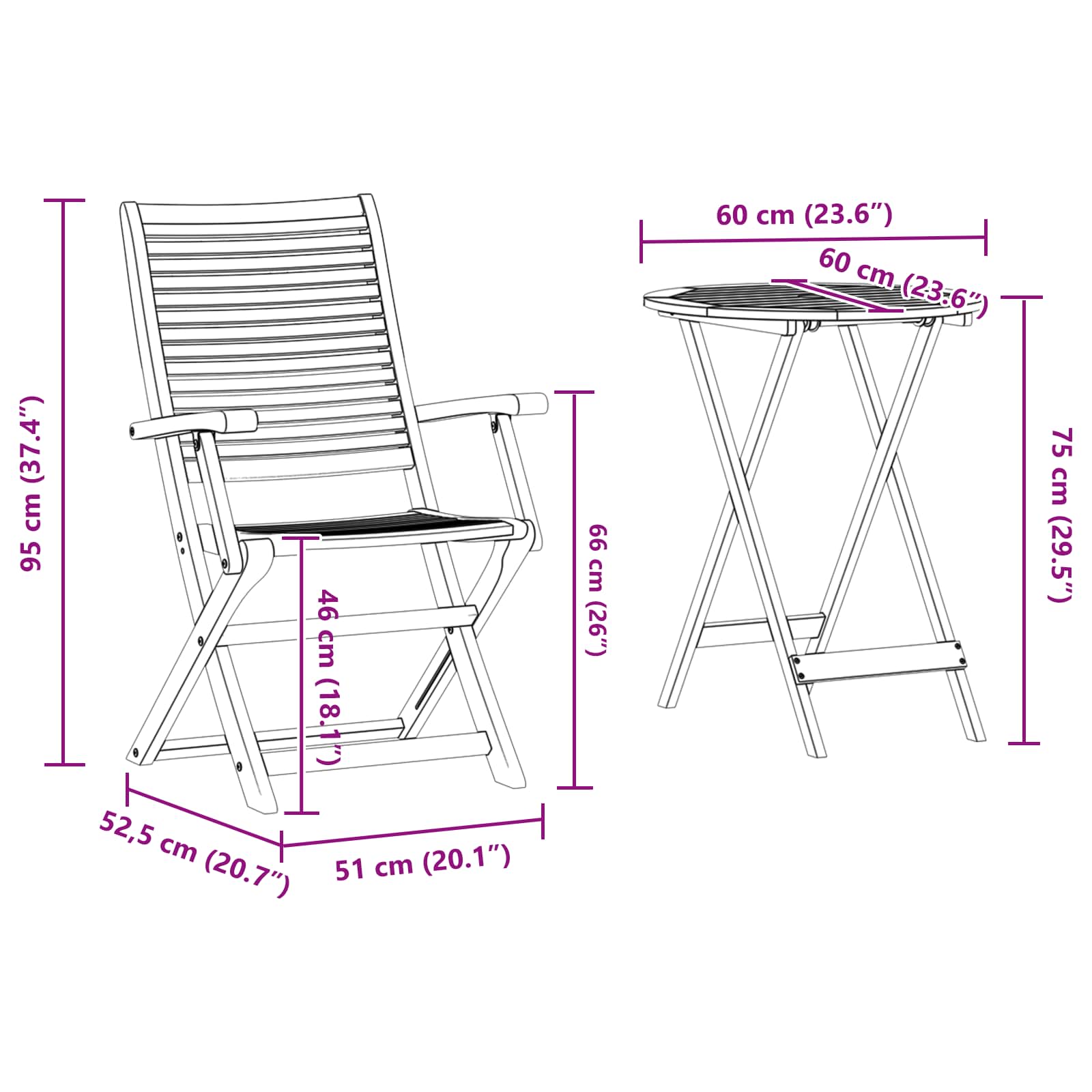 Sklopivi bistro set 3 pcs Smeđa Čvrsto drvo akacije