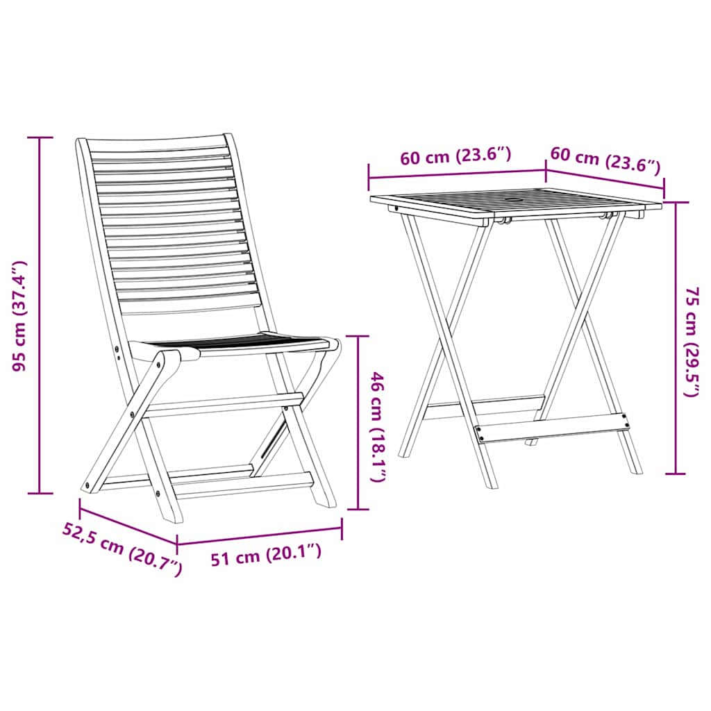 Sklopivi bistro set 3 kom. Smeđa Čvrsto drvo akacije