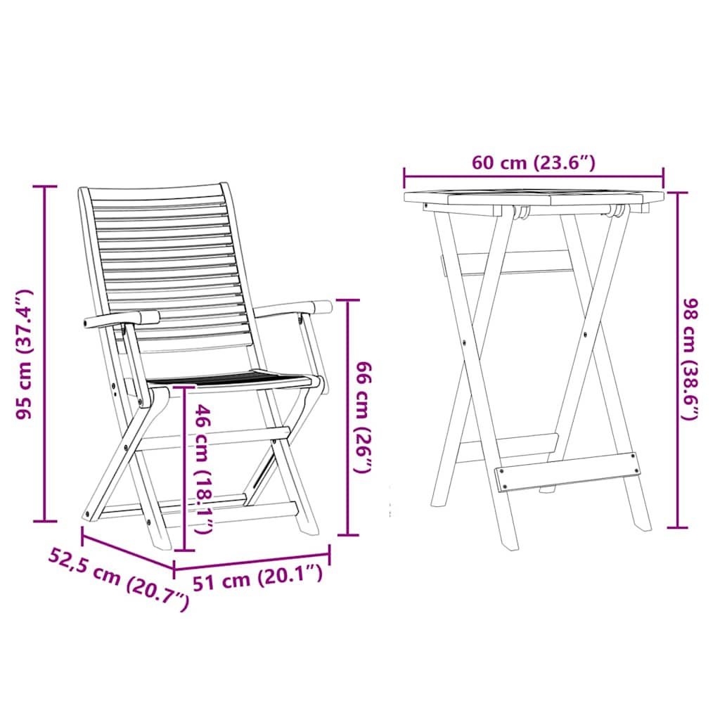 Sklopivi bistro set 3 kom. Smeđa Čvrsto drvo akacije