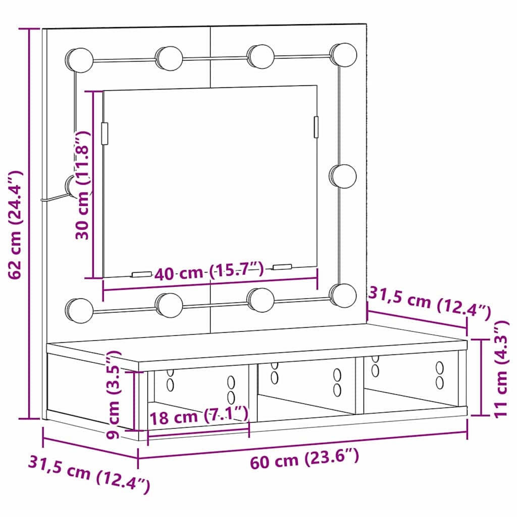 Ogledalo ormar Crni hrast 60 x 31,5 x 62 cm Konstruirano drvo