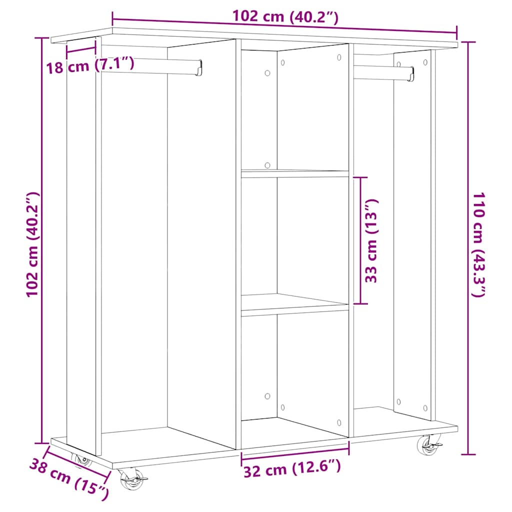 Ormar s policom Crni hrast 102 x 38 x 110 cm Konstruirano drvo