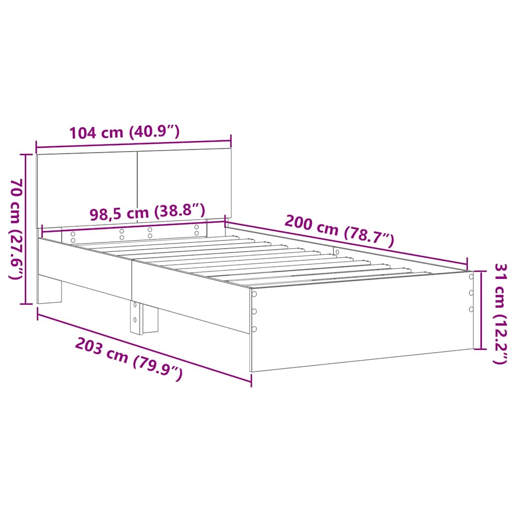 Krevetna konstrukcija s uzglavljem Staro drvo 203 x 104 x 70 cm