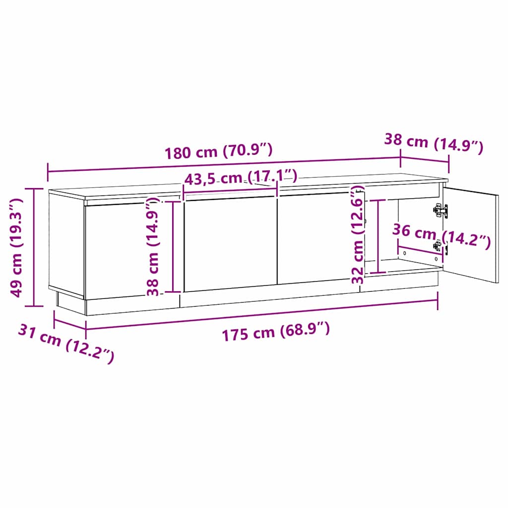TV ormar Bijelo 180 x 38 x 49 cm Konstruirano drvo