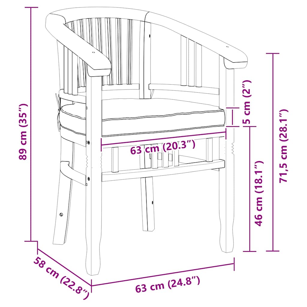 Stolica s jastukom 2 pcs Smeđa 63 x 58 x 89 cm Čvrsto teak drvo
