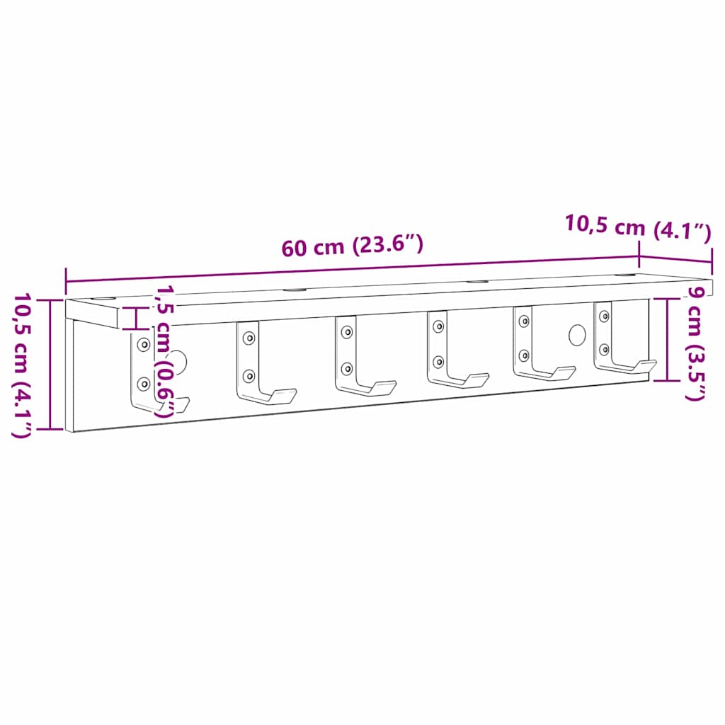 Vješalica za kapute na zidu Zidne Bijelo 60 x 10,5 x 10,5 cm