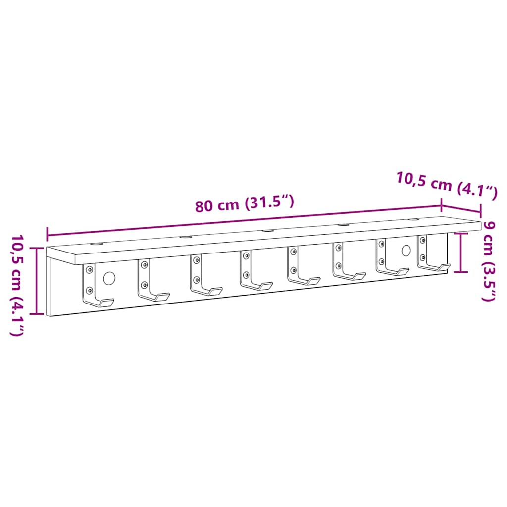 Vješalica za kapute na zidu Crni hrast 80 x 10,5 x 10,5 cm