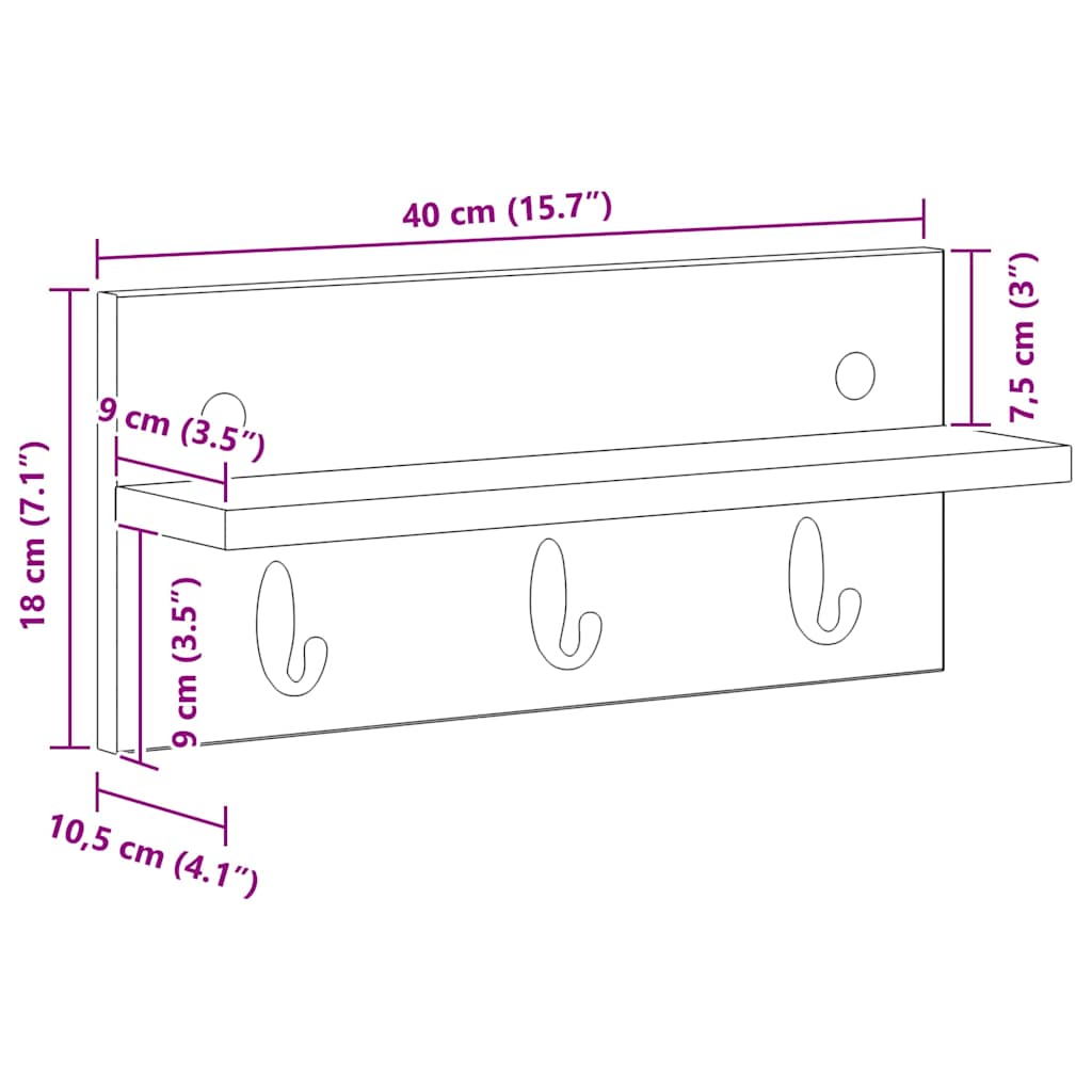Vješalica za kapute na zidu Zidne Crni hrast 40 x 10,5 x 18 cm