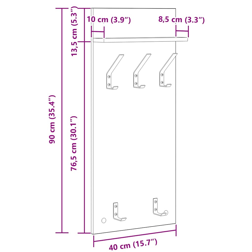 Vješalica za kapute na zidu Dimljeni hrast 40 x 10 x 90 cm