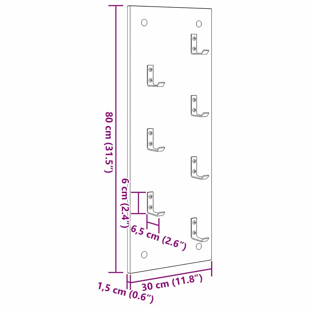 Vješalica za kapute na zidu Umjetnički hrast 30 x 1,5 x 80 cm