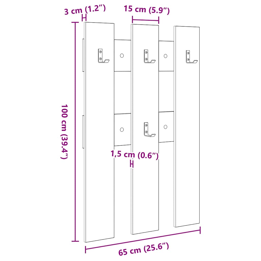 Vješalica za kapute na zidu Zidne Sonoma hrast 65 x 3 x 100 cm