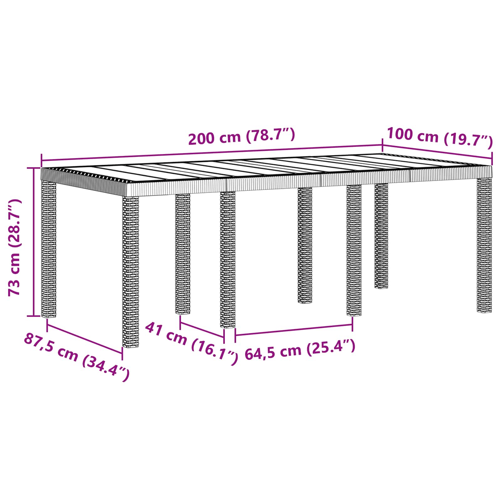 Stol za vrt Antracit 200 x 100 x 73 cm poliratan