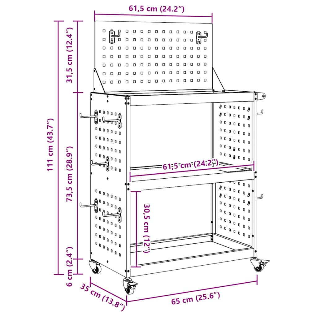 Količar za alate s policom Crna 65 x 35 x 111 cm Čelična vrata