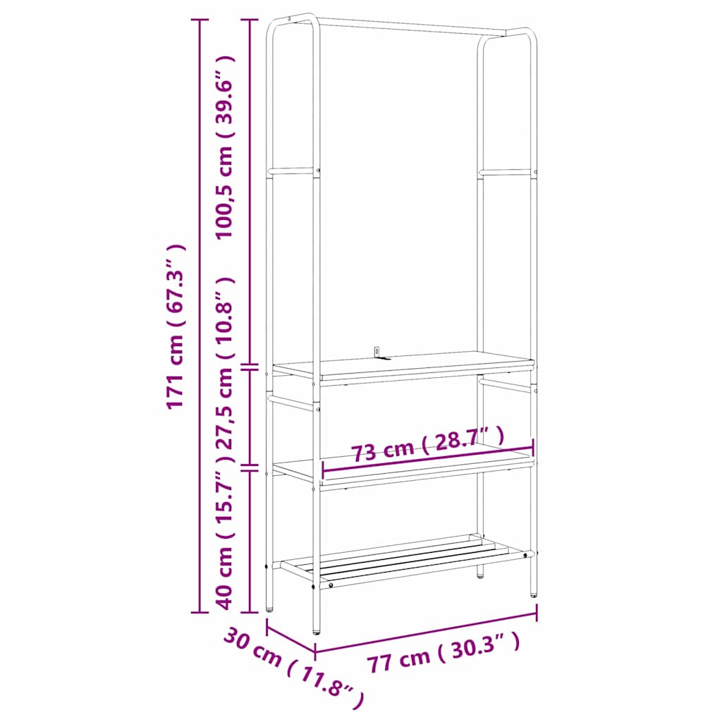 Stalak za odjeću Crni hrast 77 x 30 x 171 cm Konstruirano drvo