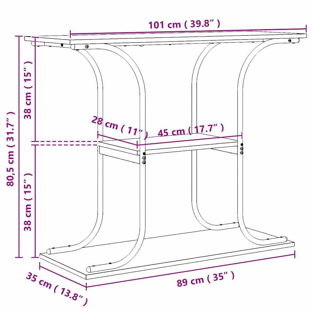 Konzolna stolica s policom Siva Sonoma 101 x 35 x 80,5 cm