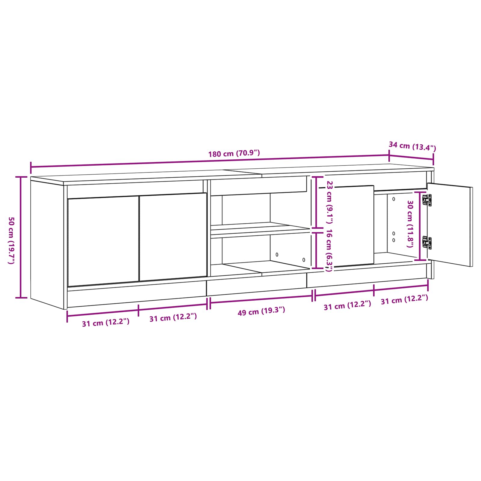TV Jedinice 2 pcs Crna 180 x 34 x 50 cm Konstruirano drvo