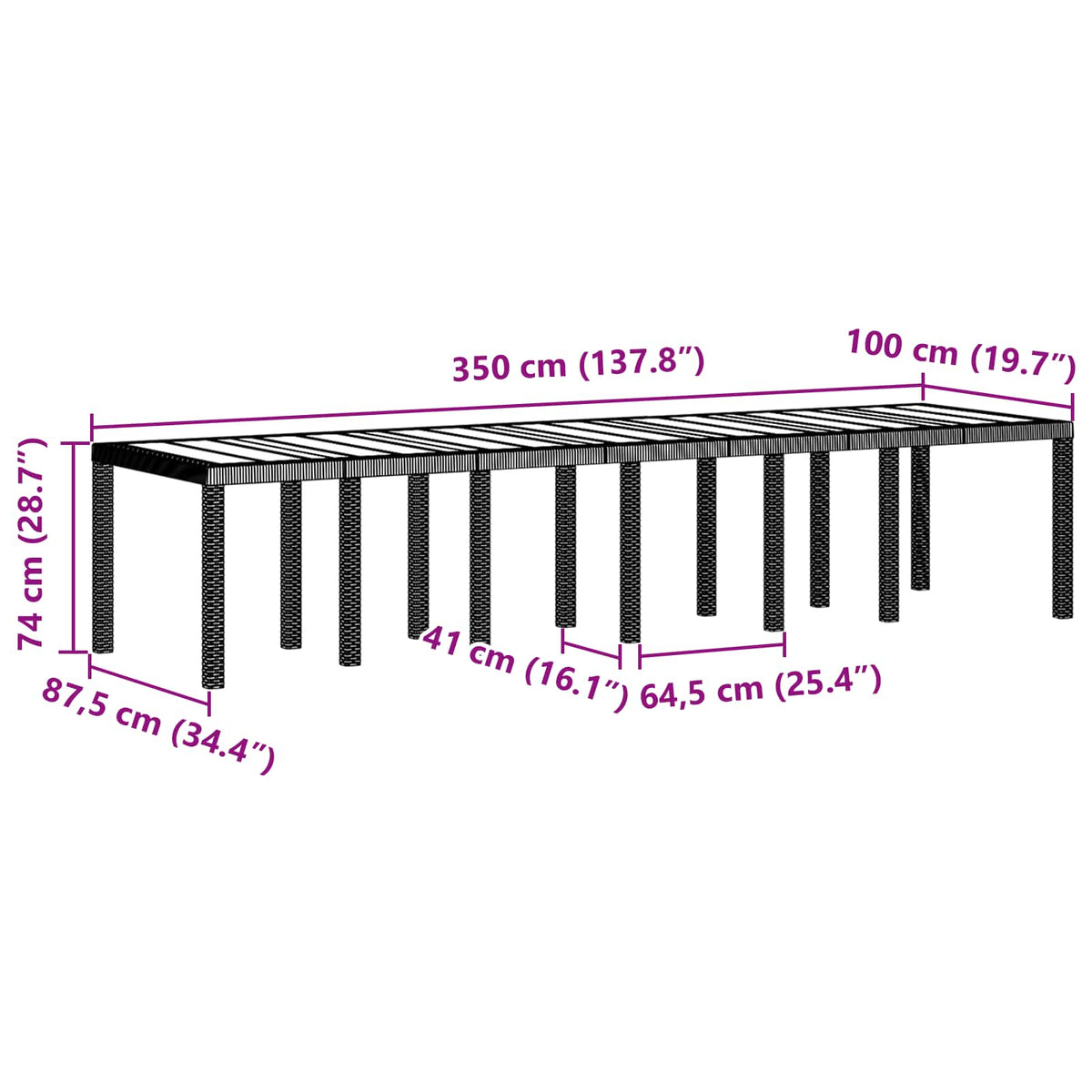 Stol za vrt Antracit 350 x 100 x 74 cm poliratan