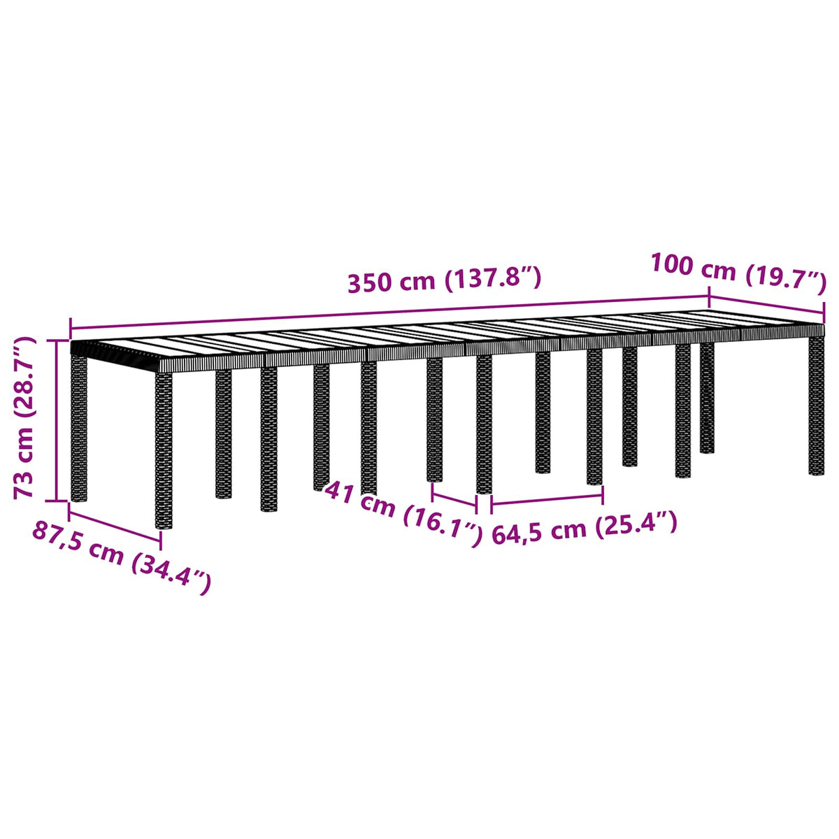 Stol za vrt Svjetlosiva 350 x 100 x 74 cm poliratan