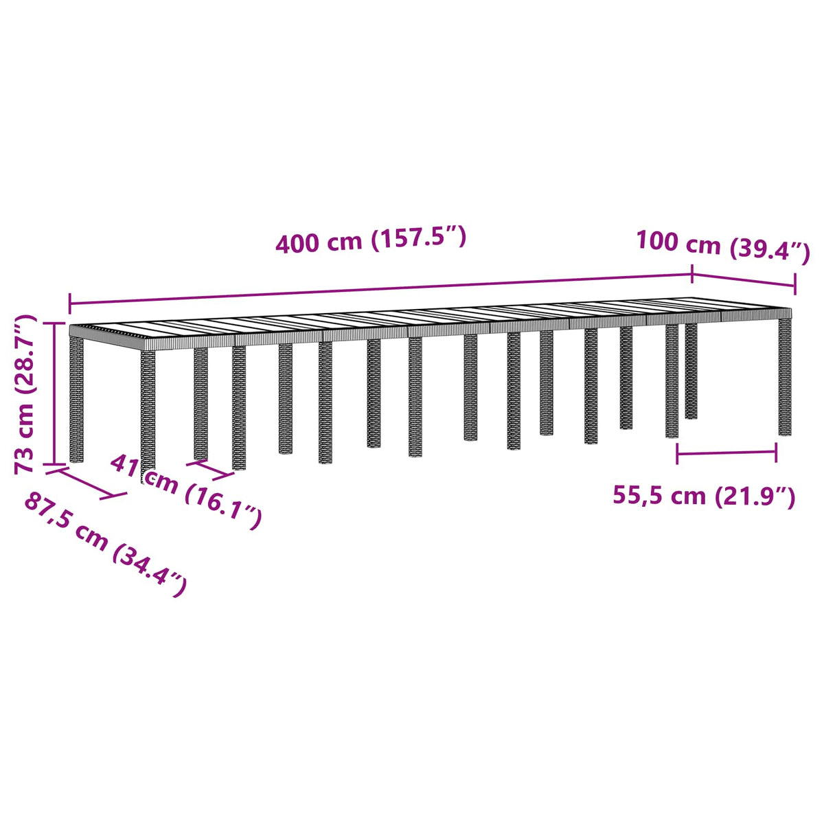 Stol za vrt Antracit 400 x 100 x 73 cm poliratan