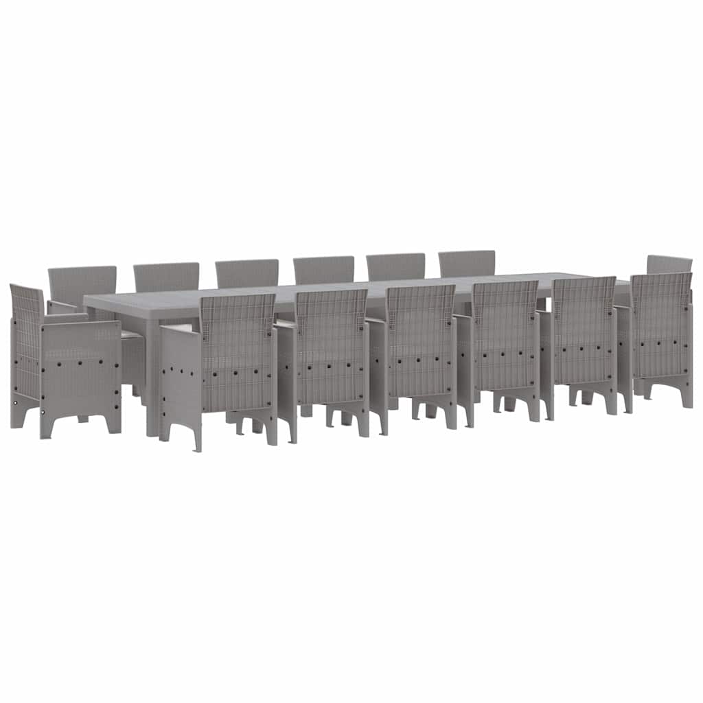 Vrtni set za objed 15 pcs Svjetlosiva Polt ratan