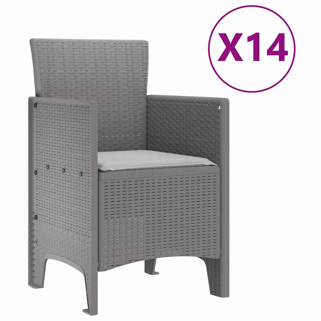 Vrtni set za objed 15 pcs Svjetlosiva Polt ratan