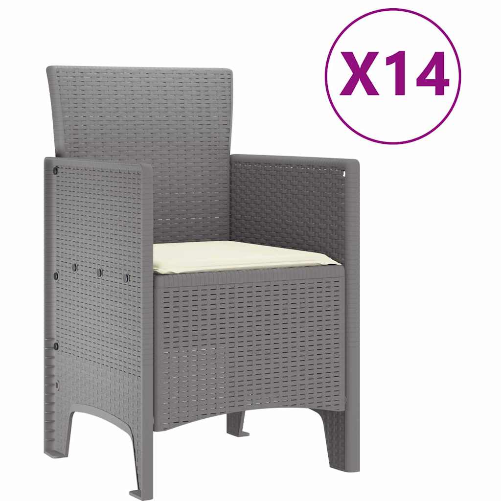 Vrtni set za objed 15 pcs Svijetlo siva, krem bijela Polt ratan