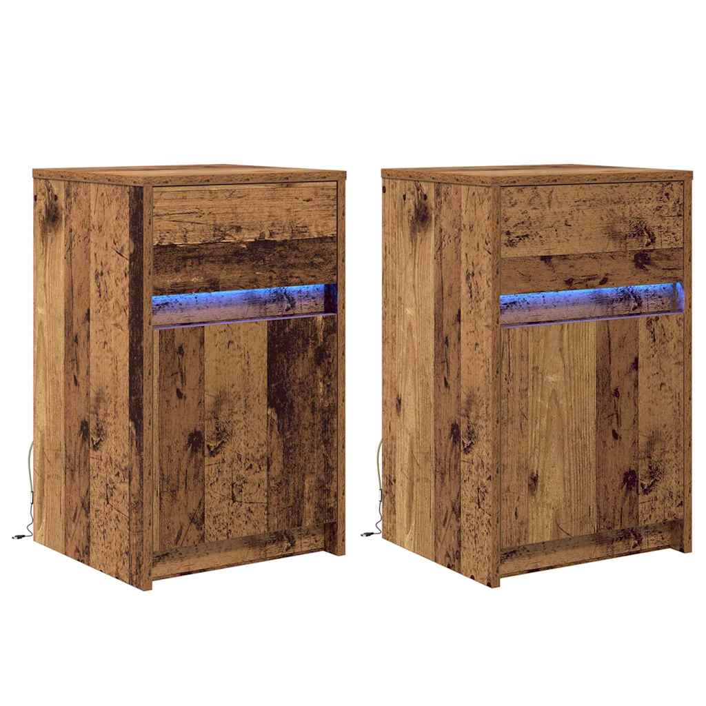 LED noćni ormarić s ladicama 2 pcs Staro drvo 38 x 34 x 61 cm