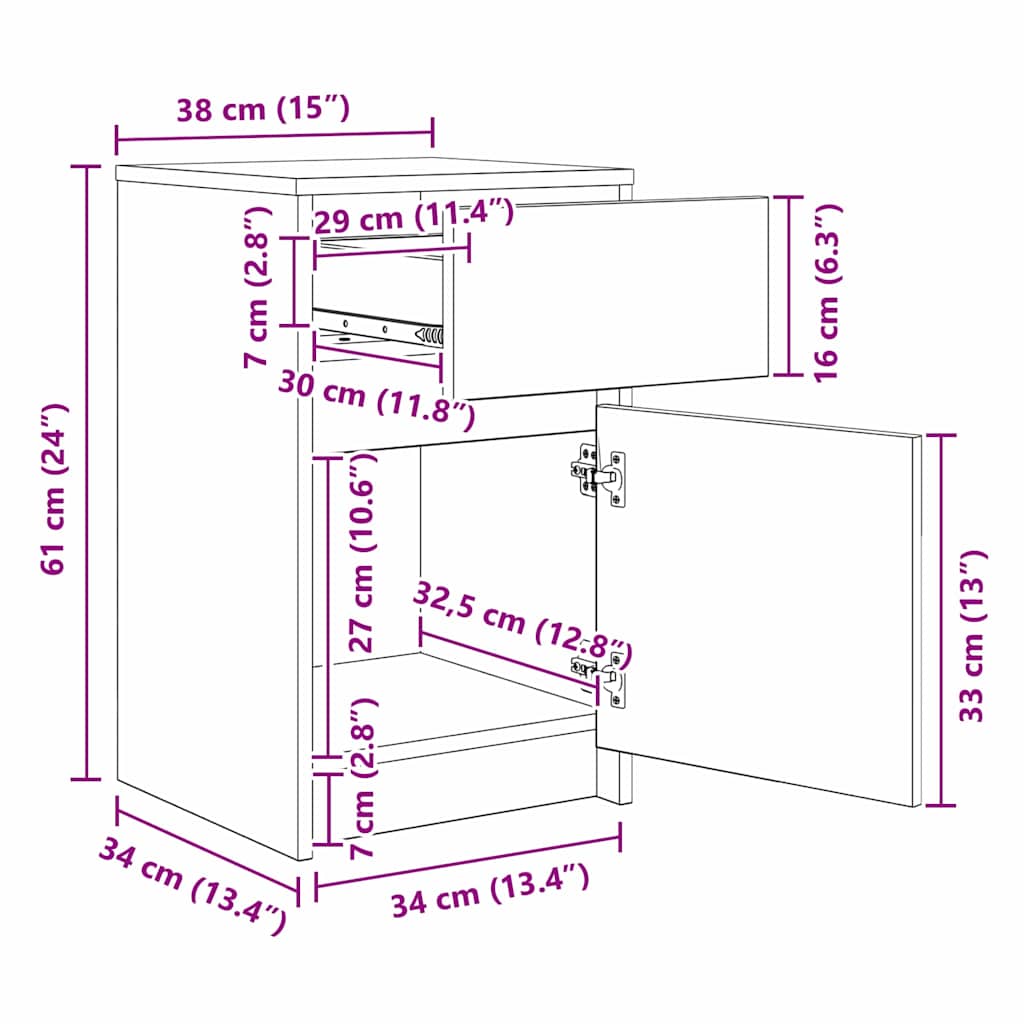 LED noćni ormarić s ladicama 2 pcs Staro drvo 38 x 34 x 61 cm