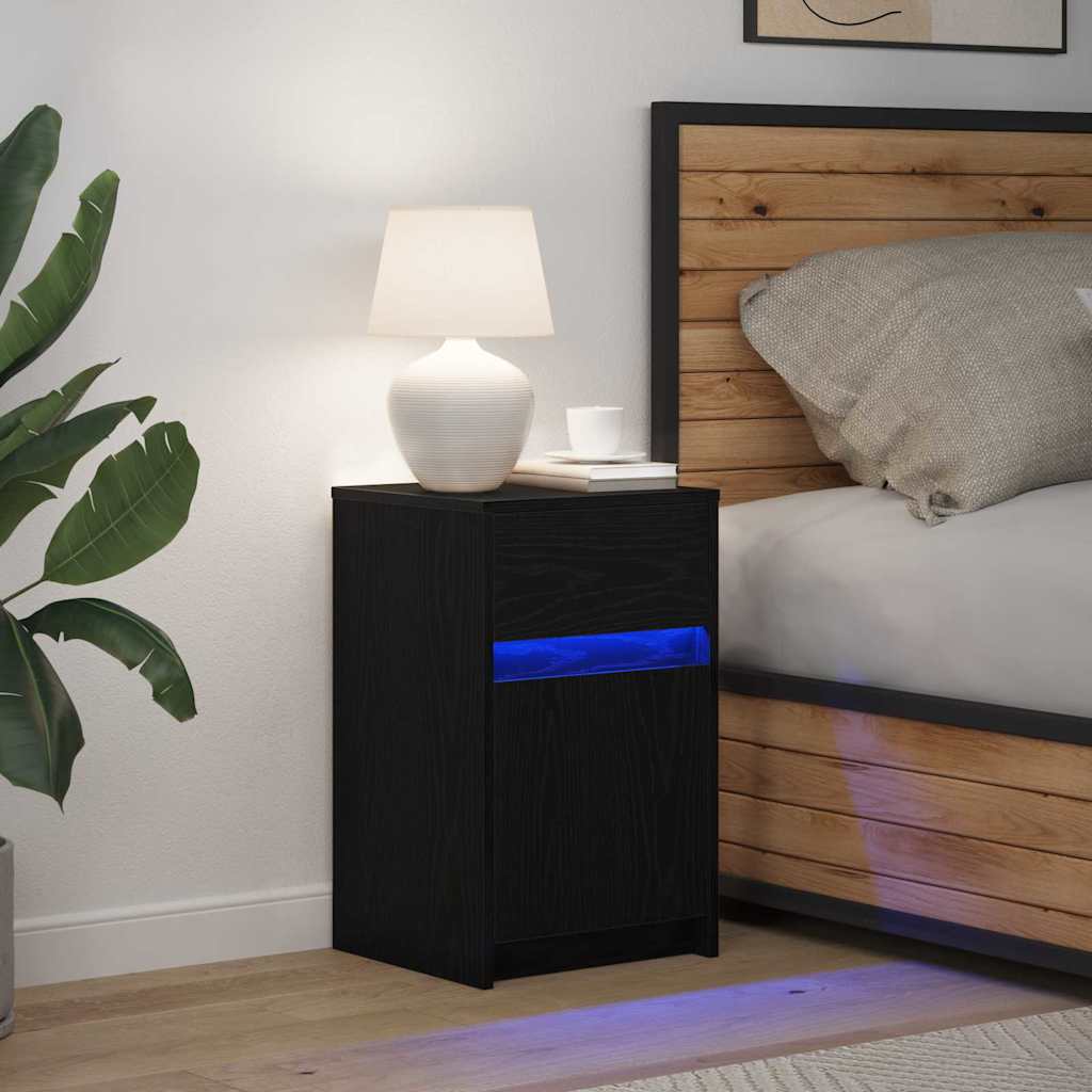 LED noćni ormarić Crni hrast 38 x 34 x 61 cm Konstruirano drvo