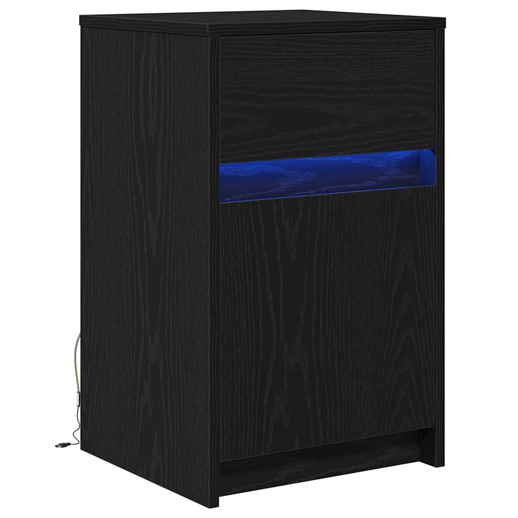 LED noćni ormarić Crni hrast 38 x 34 x 61 cm Konstruirano drvo