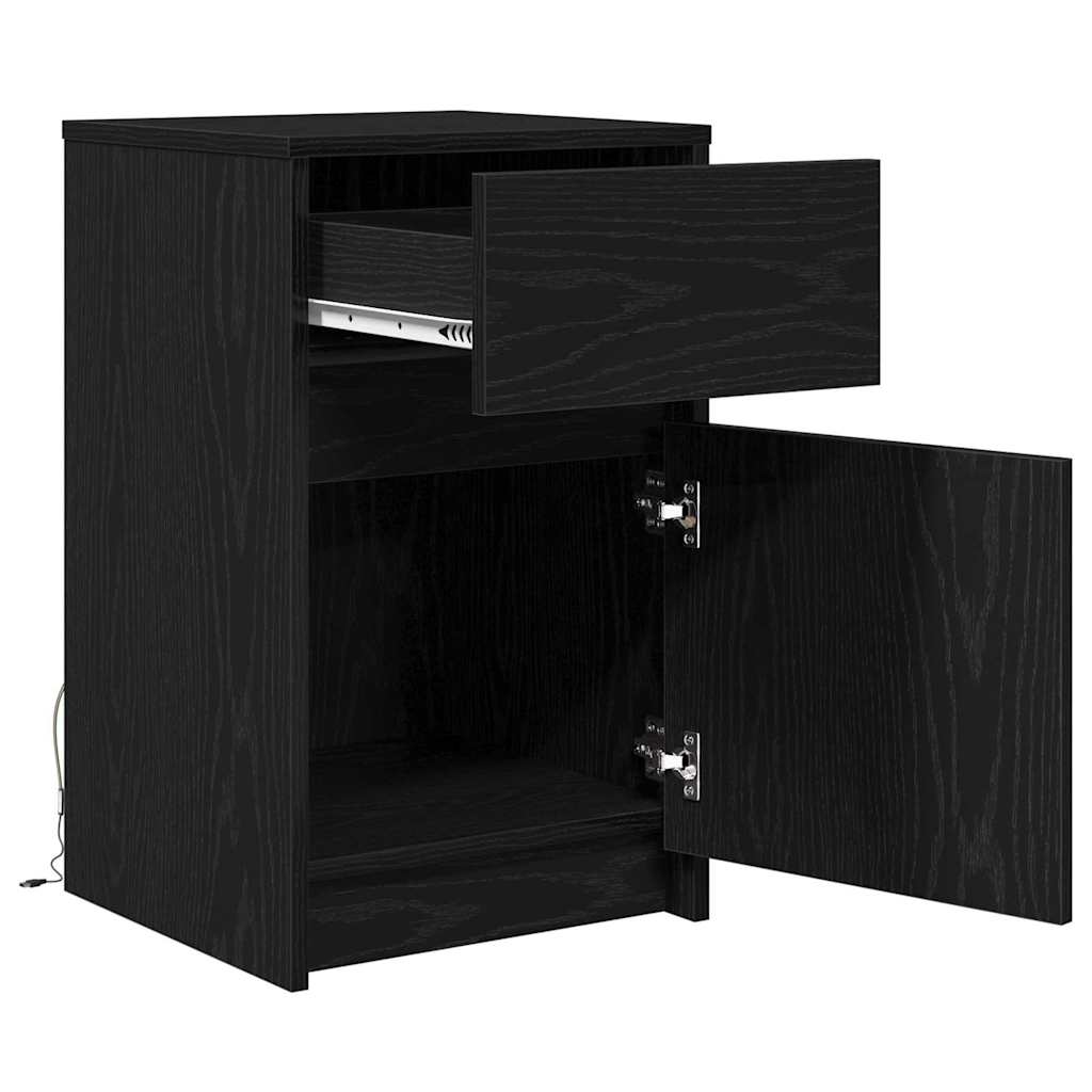 LED noćni ormarić Crni hrast 38 x 34 x 61 cm Konstruirano drvo