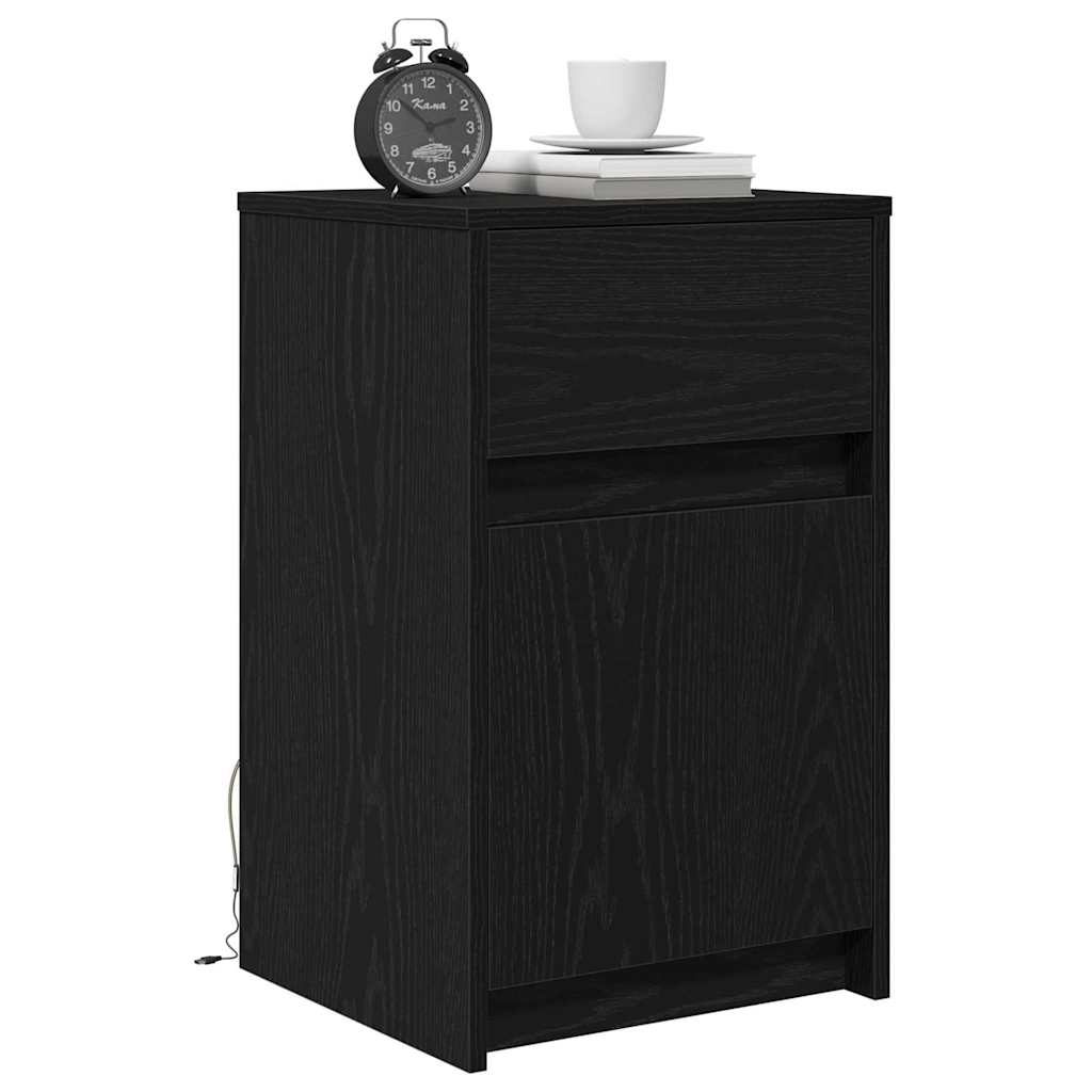 LED noćni ormarić Crni hrast 38 x 34 x 61 cm Konstruirano drvo