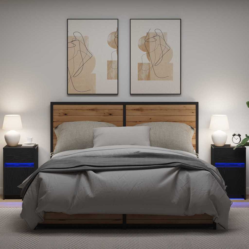 LED noćni ormarić s ladicama 2 pcs Crni hrast 38 x 34 x 61 cm