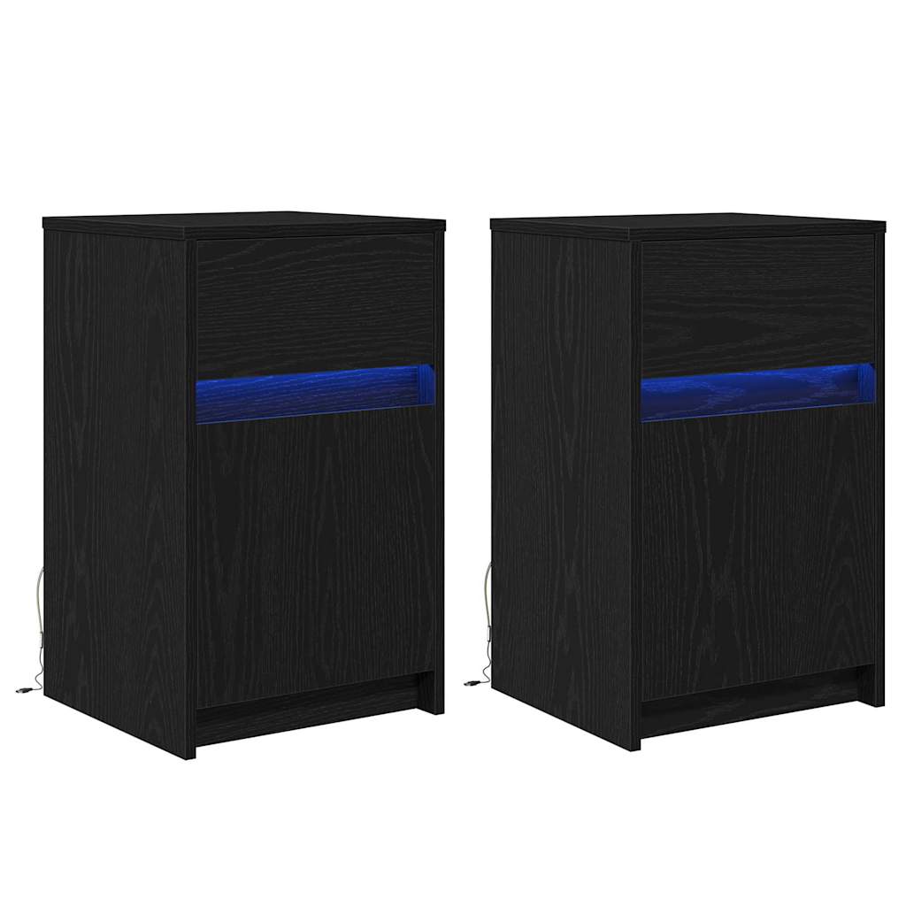 LED noćni ormarić s ladicama 2 pcs Crni hrast 38 x 34 x 61 cm