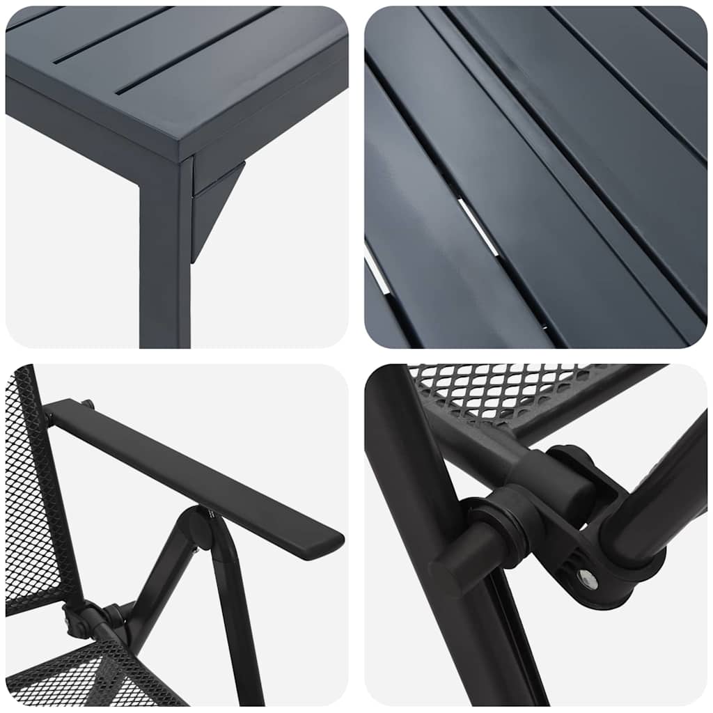 Vrtni set za objed 9 pcs Antracit Čelik s prahom