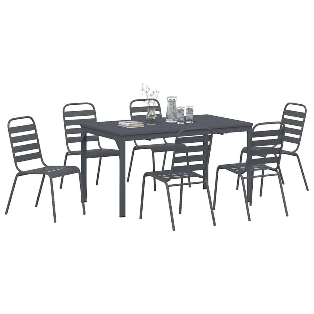 Vrtni set za objed 7 pcs Antracit Čelik s prahom