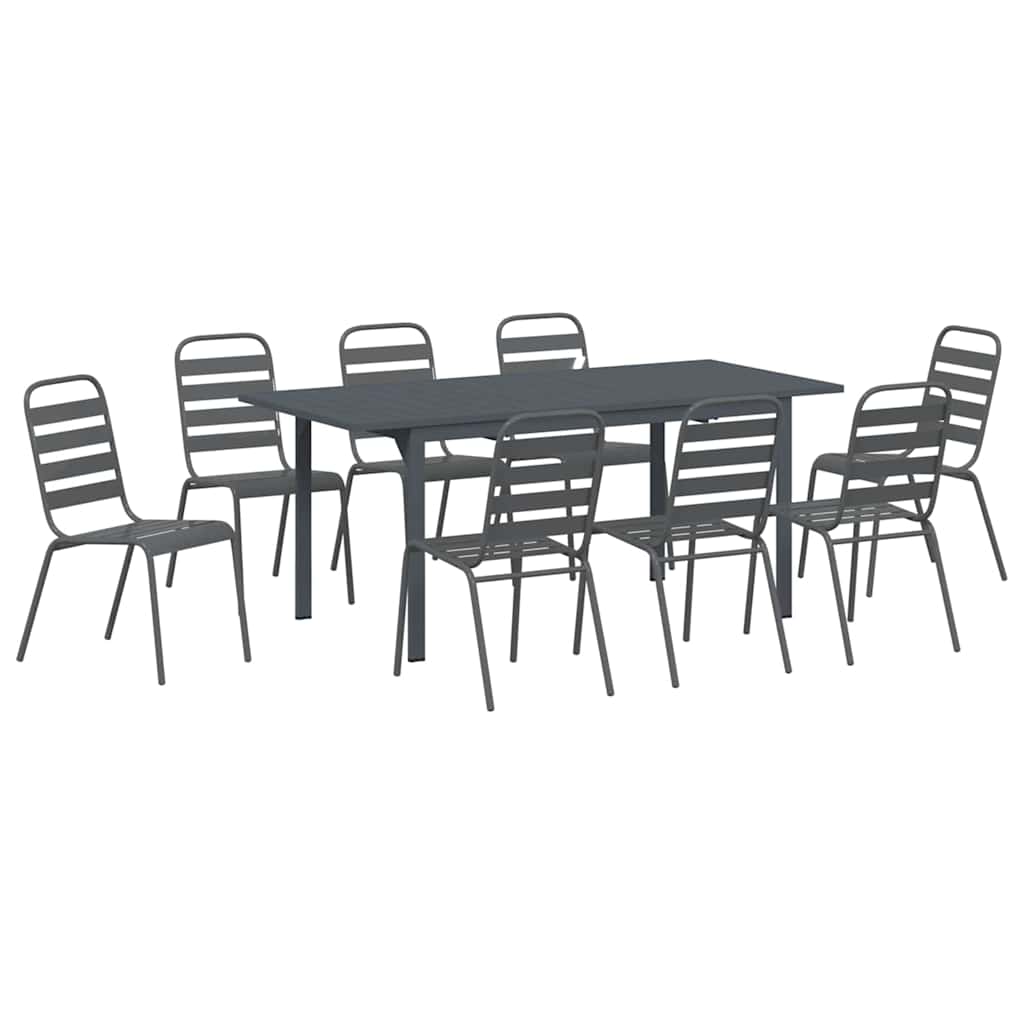 Vrtni set za objed 9 pcs Antracit Čelik s prahom