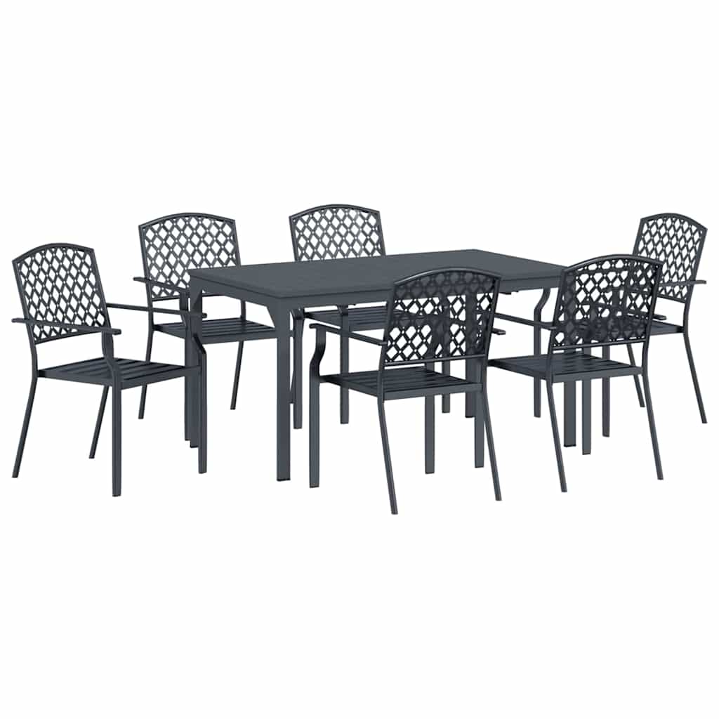 Vrtni set za objed 7 pcs Antracit Čelik s prahom