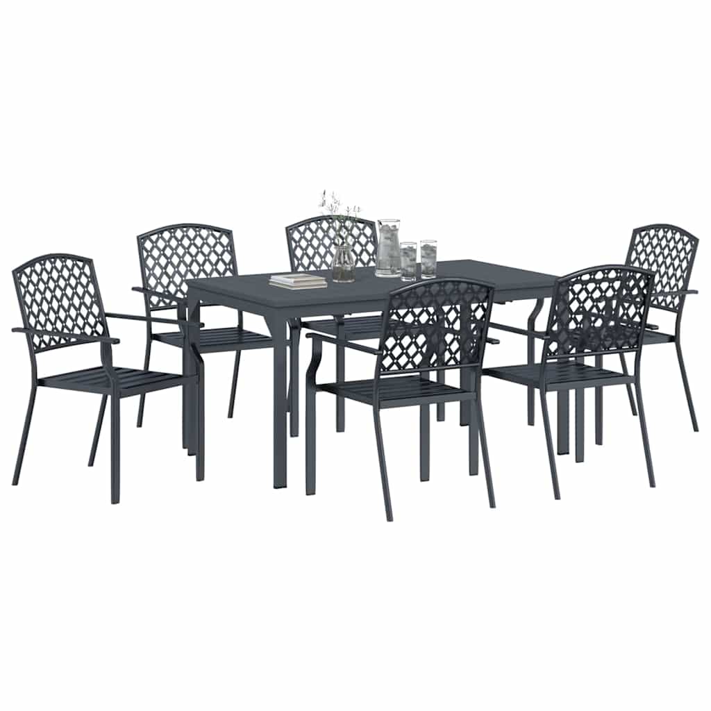 Vrtni set za objed 7 pcs Antracit Čelik s prahom