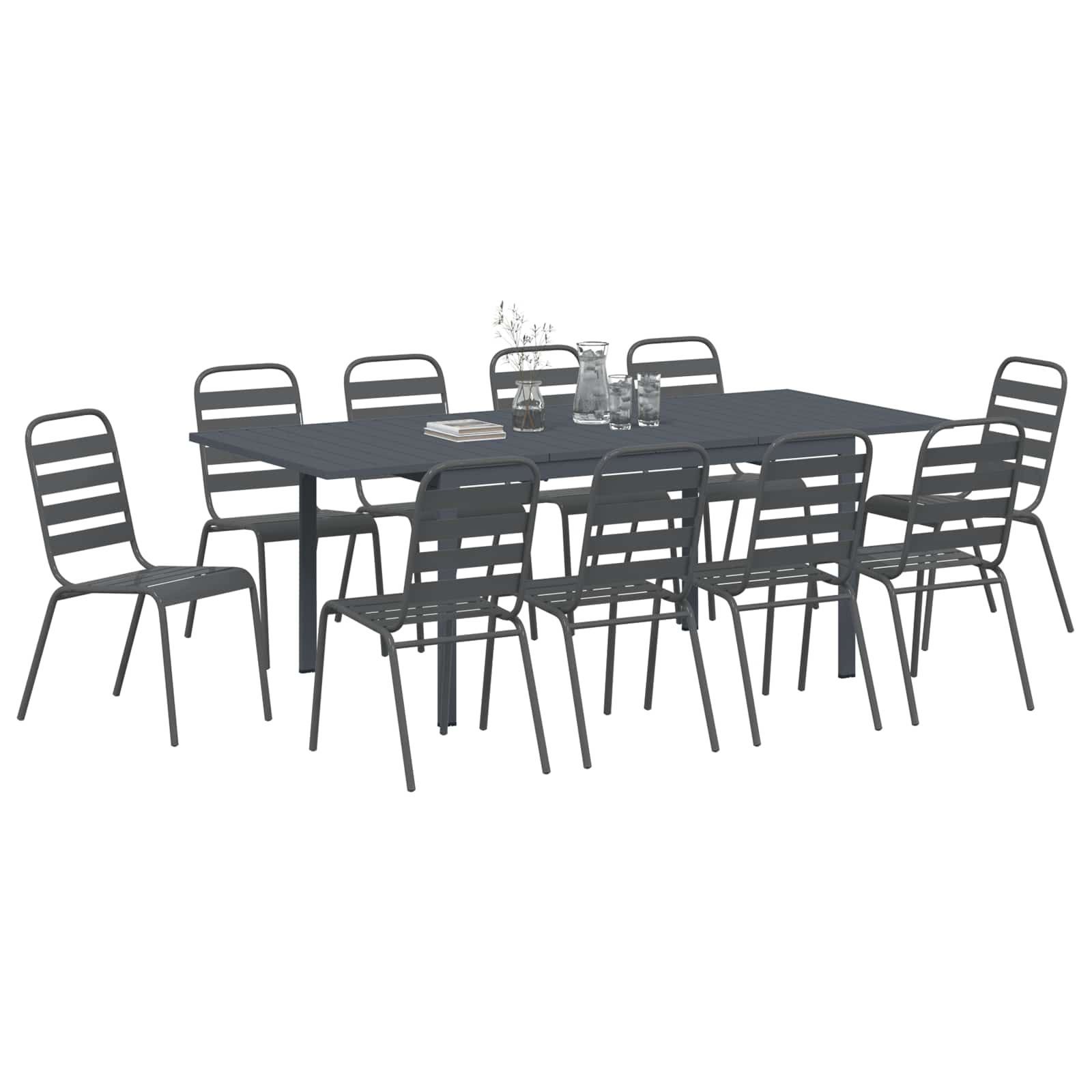 Vrtni set za objed 11 pcs Antracit Čelik s prahom