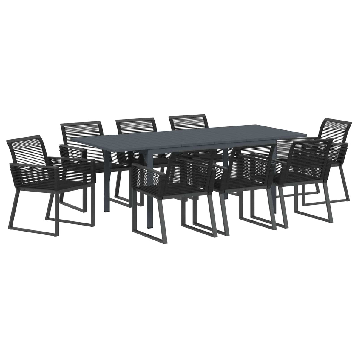 Vrtni set za objed 9 kom. Crna poliratan 180 x 80 x 74 cm