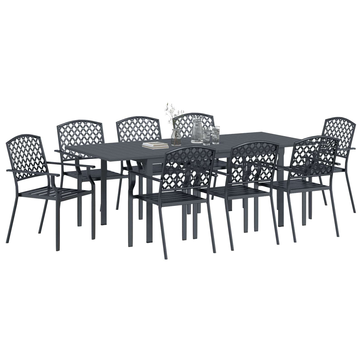 Vrtni set za objed 9 pcs Antracit Čelik