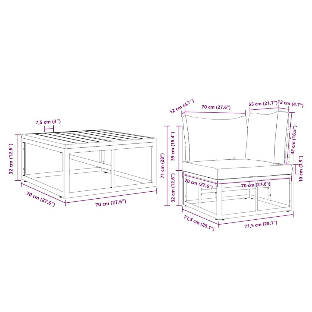 Sjedeća garnitura za vrt 3 pcs Crna Metal