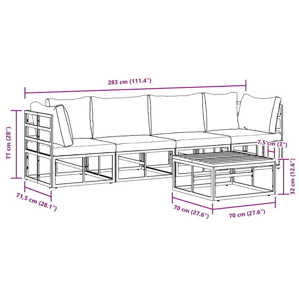 Sjedeća garnitura za vrt 5 pcs Crna Metal
